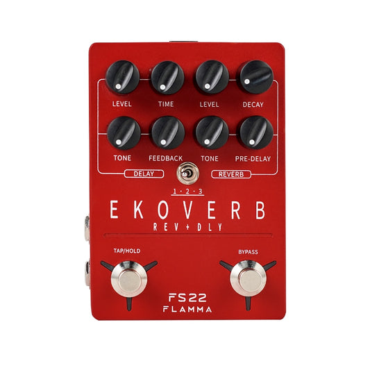 FLAMMA FS22 Ekoverb Dual Reverb Delay Pedal with Freeze and Trail On Function with Power Supply